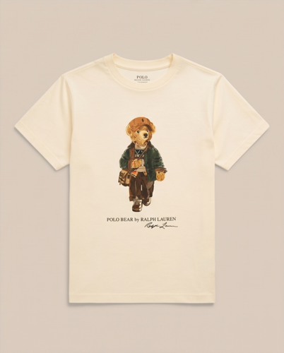 חולצה POLO RALPH LAUREN מידות 8-20 לילדים בגוון שמנת עם הדפס דובי