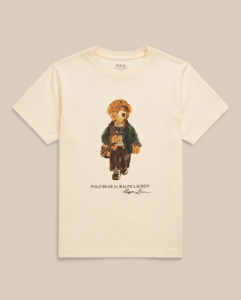 חולצה POLO RALPH LAUREN מידות 8-20 לילדים בגוון שמנת עם הדפס דובי