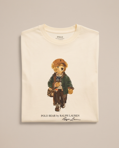 חולצה POLO RALPH LAUREN מידות 8-20 לילדים בגוון שמנת עם הדפס דובי - מבט צד