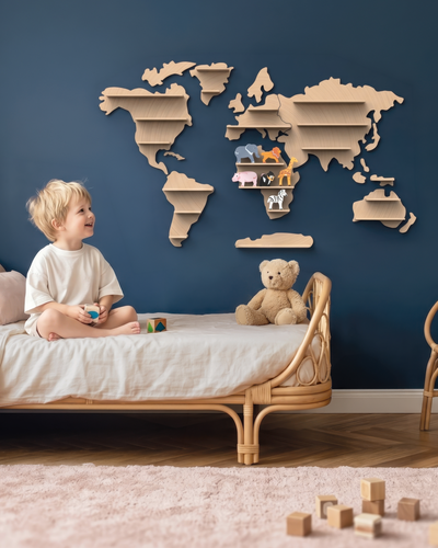 מפת עולם מעץ עם סט חיות יבשת אפריקה