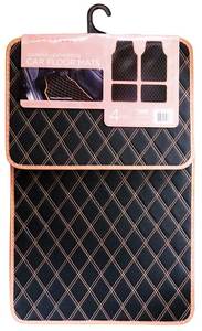 16408 4Pc DIAMOND LEATHERETTE MATS, BLACK & PINK