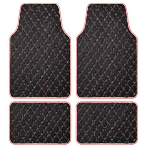 16408 4Pc DIAMOND LEATHERETTE MATS, BLACK & PINK