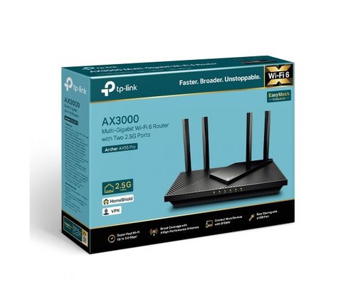 נתב | TPLink Archer AX55 Pro Multi-Gigabit | Wi-Fi 6 Router 2x 2.5GBE