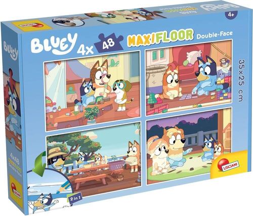 4 פאזלי רצפה דו-צדדיים 48 חלקים 2 ב-1 להרכבה ולצביעה - בלואי ובינגו