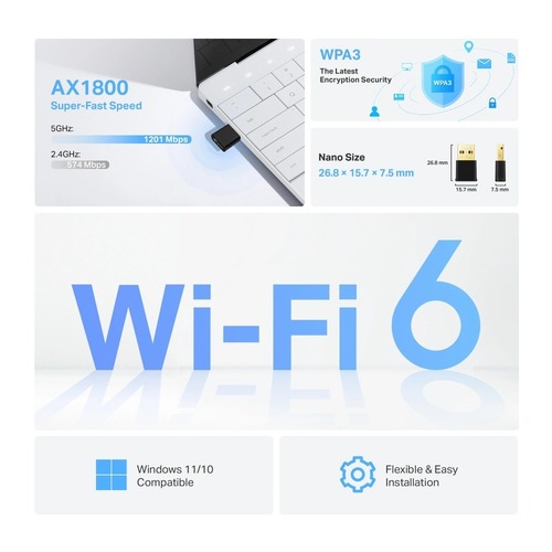 מתאם רשת Tp-Link Archer TX20U Nano AX1800 USB Adapter