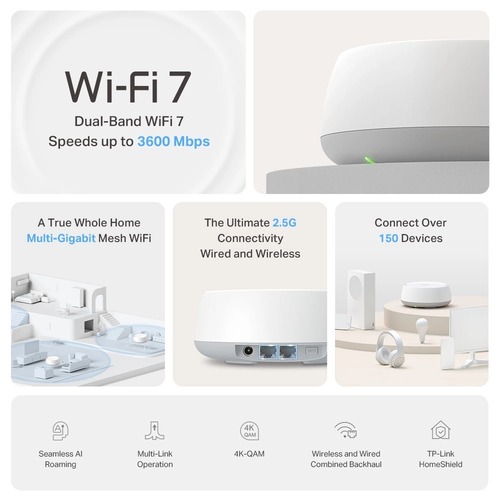 מערכת ביתית 3 יחידות בתקן Tp-Link Deco BE25 Mesh WiFi 7