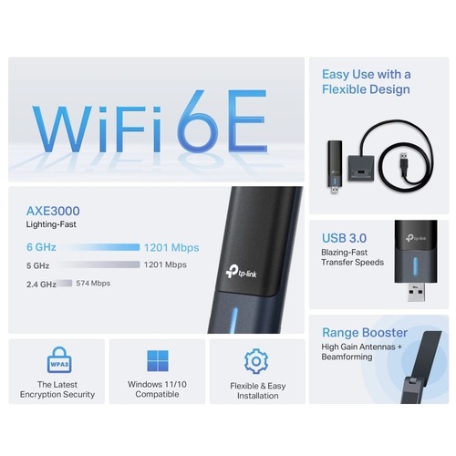 מתאם רשת Tp-Link Archer TXE50UH AXE3000 Wi-Fi 6E USB