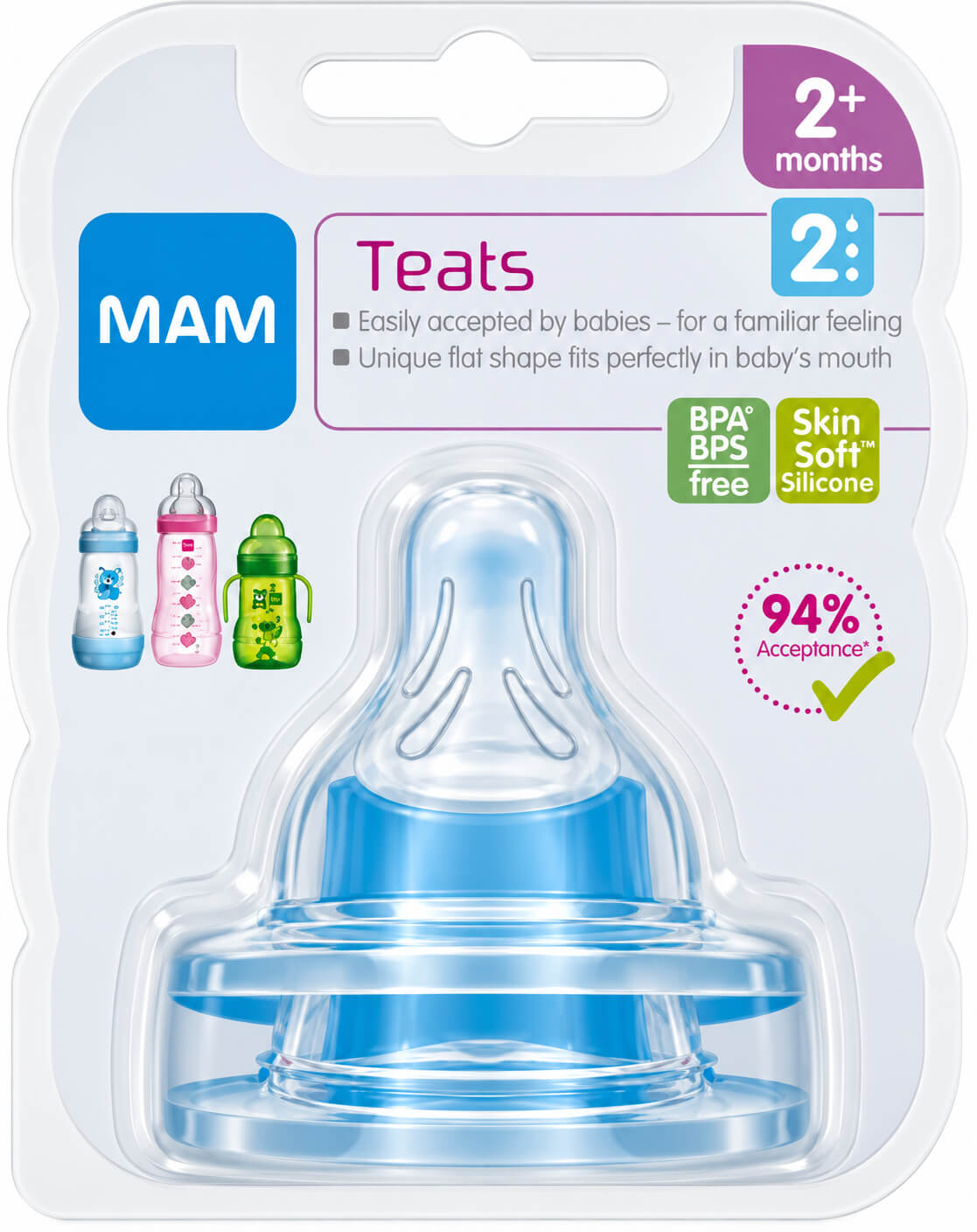 זוג פטמות שלב 2 זרימה בינונית 2+ חודשים MAM