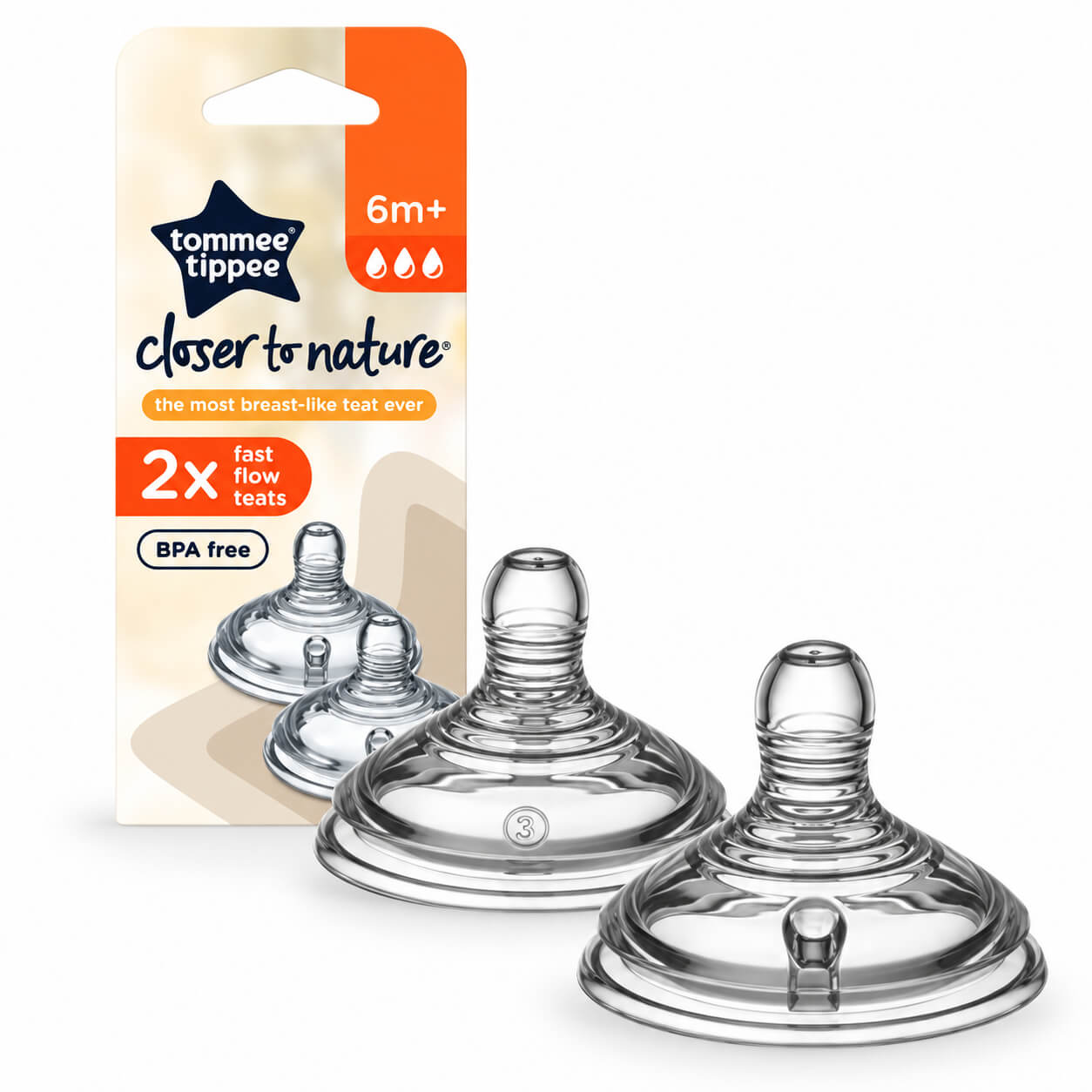 זוג פטמות Closer to Nature שלב 3 זרימה מהירה 6+ חודשים Tommee Tippee
