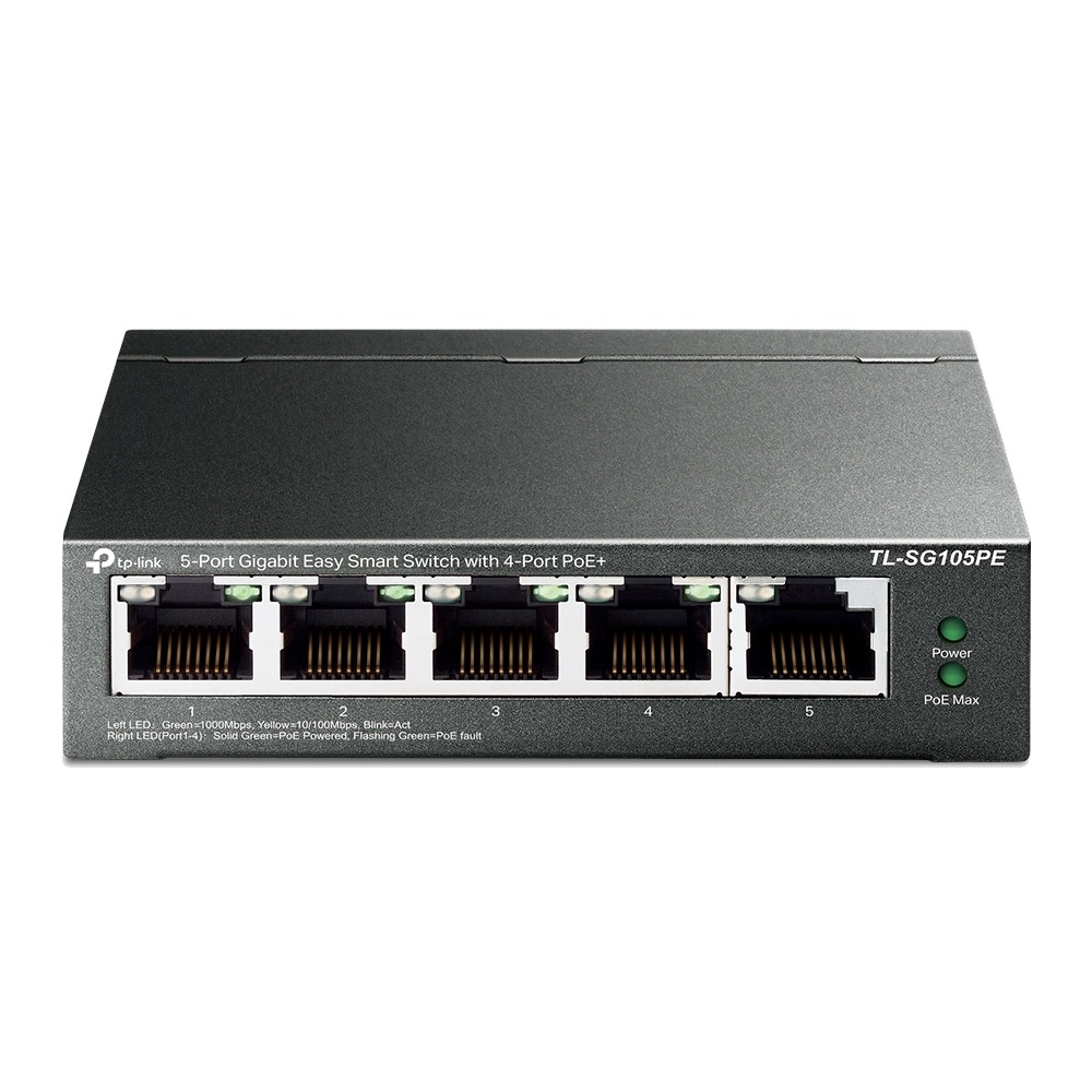 מתג חכם TP-Link 5-Port Gigabit Easy Smart Switch with 4-Port PoE+ TL-SG105PE