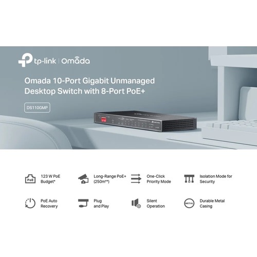 מתג שולחני +Omada DS110GMP PoE