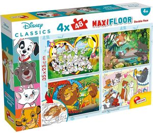 4 פאזלי רצפה דו-צדדיים 48 חלקים 2 ב-1 להרכבה ולצביעה - הקלסיקות של דיסני
