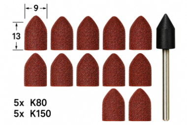 כיפות ליטוש מחודדות גרעין 80/150 | 10 יחידות + ציר – PROXXON 28987