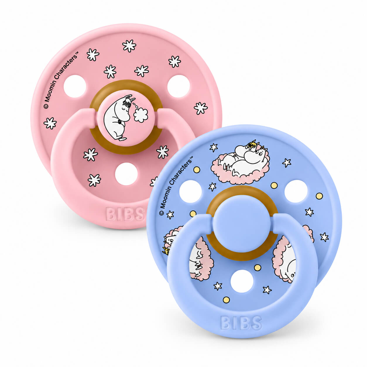 זוג מוצצי Moomin Dreaming עם פטמת לטקס עגולה מידה 1 ורוד מיקס BIBS