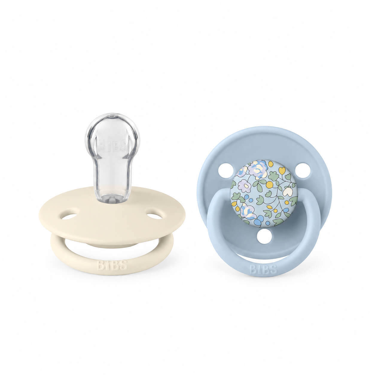 זוג מוצצי De Lux Liberty עם פטמת סיליקון עגולה One Size בז׳/תכלת BIBS