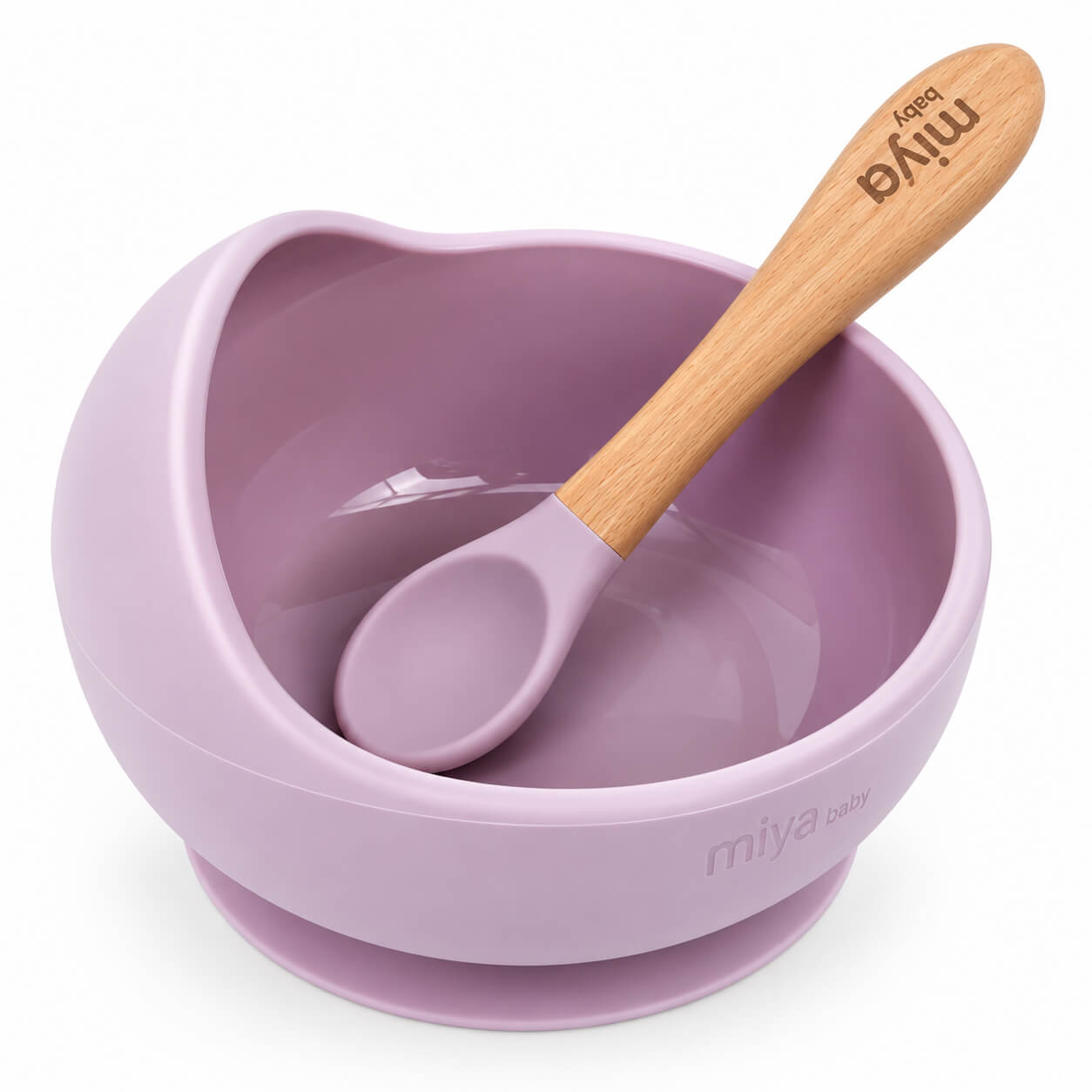 סט קערה נצמדת וכפית סיליקון ורוד לבנדר Miya Baby