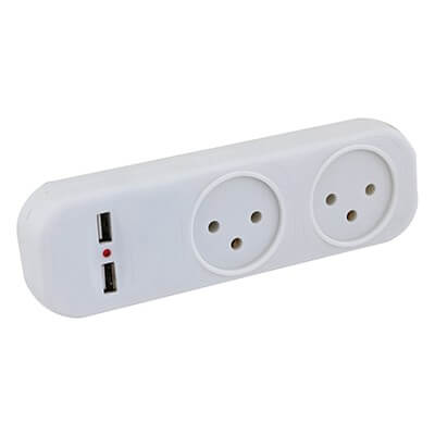 מפצל חשמל 2 שקעים עם USB 2.1A