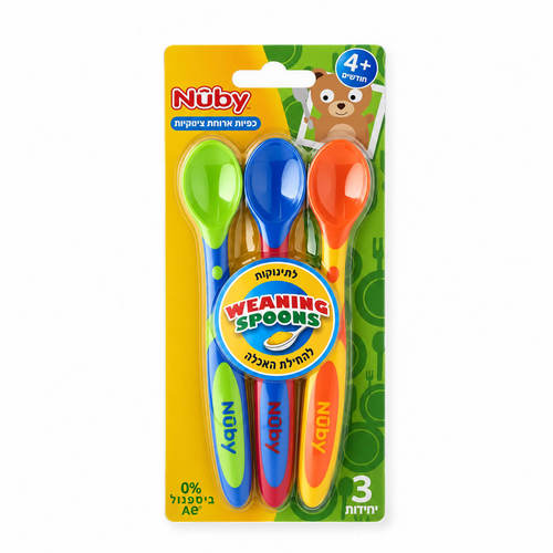 מארז 3 כפיות האכלה ארוכות וצבעוניות Nuby