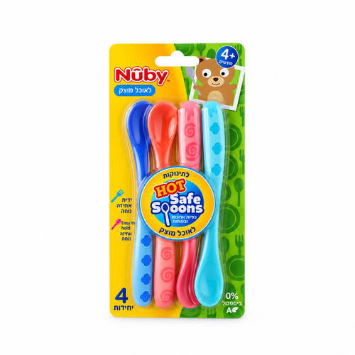 מארז 4 כפיות האכלה ארוכות רגישות לחום Nuby