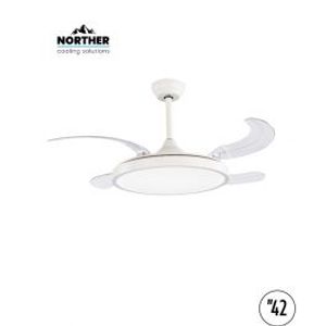 מאוורר תקרה 42" ROSE כנפיים מתקפלות +שלט ולד 36W CCT לבן עם 4 כנפיים שקופות NORTHER