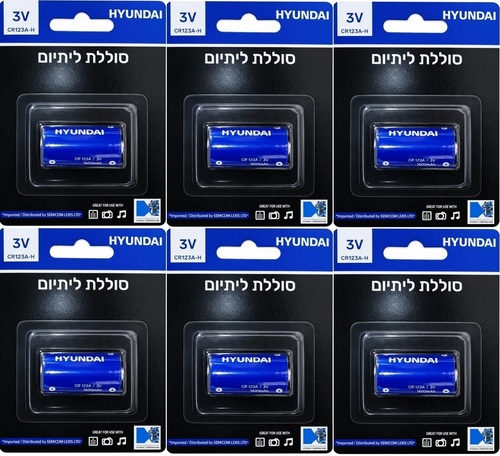 6 סוללות ליתיום יונדאי Hyundai CR123A 3V – קיבולת 1600mAh