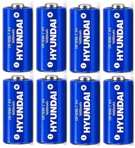 8 סוללות ליתיום יונדאי Hyundai CR123A 3V – קיבולת 1600mAh