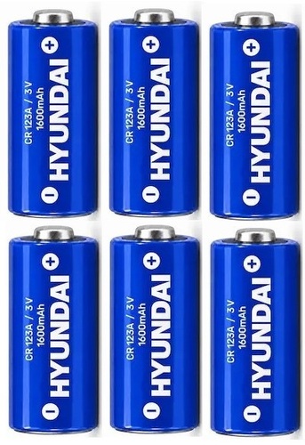 6 סוללות ליתיום יונדאי Hyundai CR123A 3V – קיבולת 1600mAh