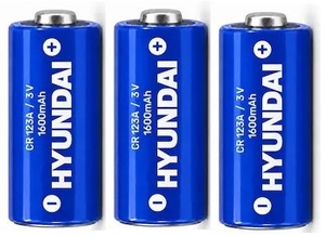 3 סוללות ליתיום יונדאי Hyundai CR123A 3V – קיבולת 1600mAh
