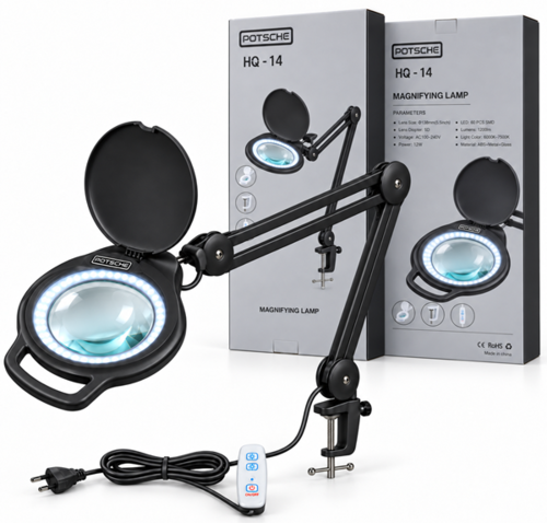 מנורת זכוכית מגדלת LED מקצועית HQ-14 – שחורה