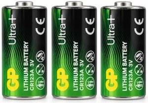 3 סוללות ליטיום לגלאי אזעקה אלחוטי GP CR123A ULTRA PLUS LITHIUM BATTERY