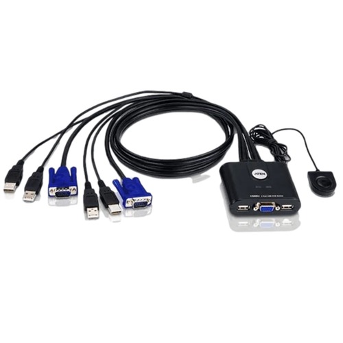 קופסת מיתוג 2 ערוצים Aten CS22U 2-Port USB VGA Cable KVM