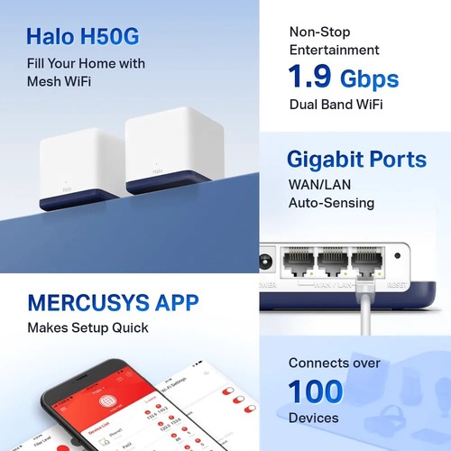 רואטר מארז זוגי Mercusys Halo H50G AC1900