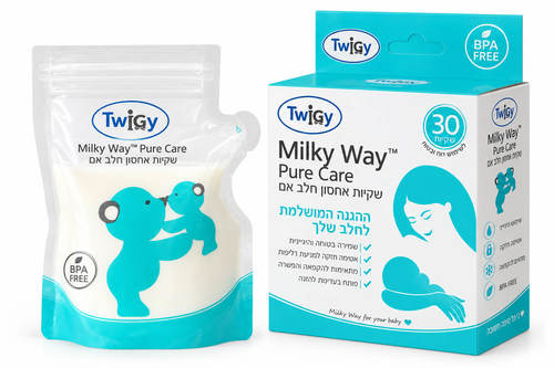 מארז 30 שקיות לאחסון חלב אם עם סוגר כפול Twigy