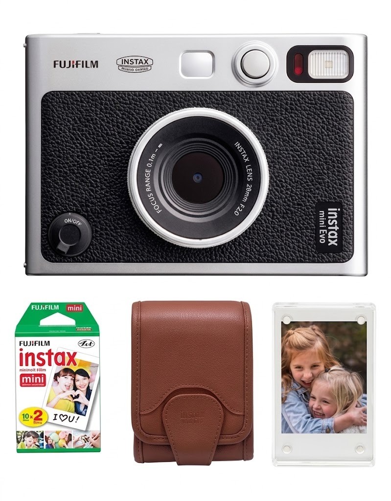 קיט מצלמת פיתוח מיידי Fujifilm Instax Mini Evo + תיק + דפים + בלוק אקריל