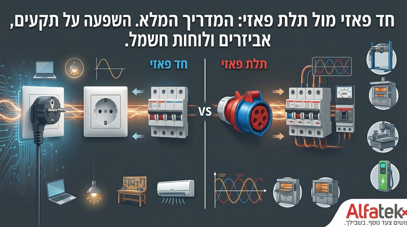 חד פאזי מול תלת פאזי: המדריך המלא, מתי צריך כל אחד ואיך זה משפיע על התקעים והאביזרים בלוח החשמל