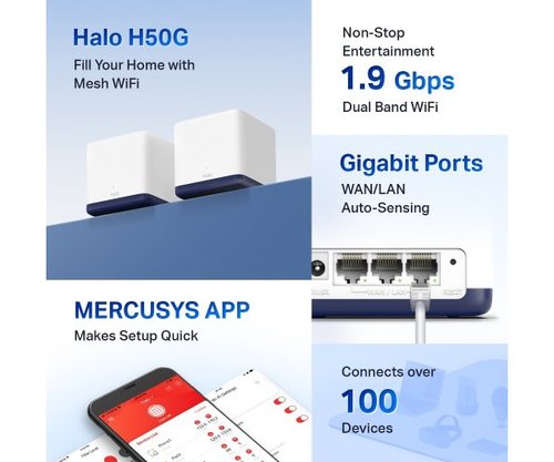 MERCUSYS Halo H50G AC1900 Mesh | WiFi 5 System 2 Pack Gigabit