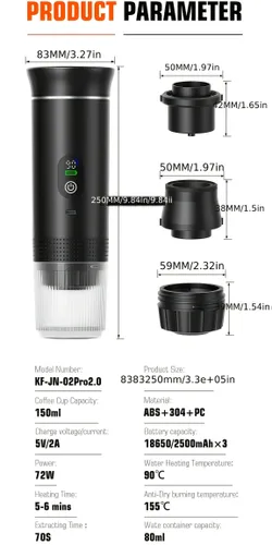 מכונת אספרסו חשמלית ניידת דגם KF-JN-02 Pro 2.0