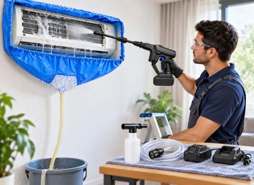 מכונת שטיפה נטענת 40 BAR בלחץ מים 20V /18 + אביזרים+ קיט ניקוי מזגנים PWC201.2 [ גוף בלבד ]