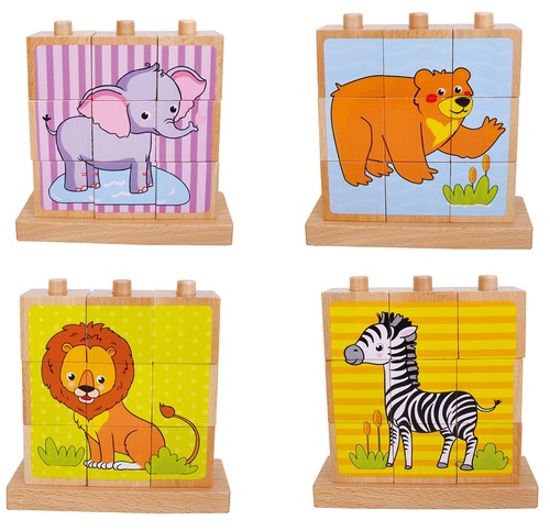 פאזל עץ קוביות 4 תמונות חיות בר