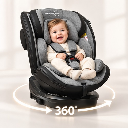 כסא דגם + מסתובב 360 מעלות עם איזו פיקס HAMILTON שכיבה מלאה - אפור  