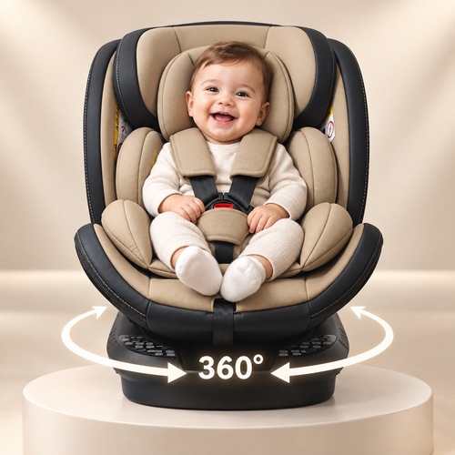 כסא דגם + מסתובב 360 מעלות עם איזו פיקס HAMILTON שכיבה מלאה - שמנת מוקה  