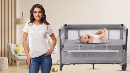 לול, עריסה מתחברת ומיטת קמפינג עם דופן עולה / יורדת  נועה - מוקה