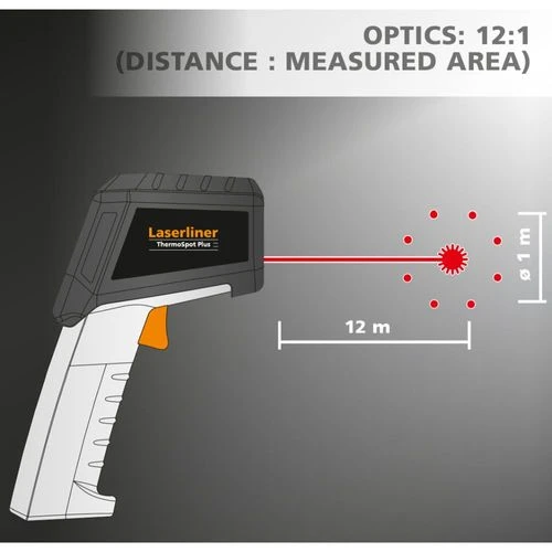 מד חום אינפרא אדום LASERLINER ThermoSpot Plus עם לייזר 8 נקודות ויחס אופטי 12:1 למדידה ללא מגע