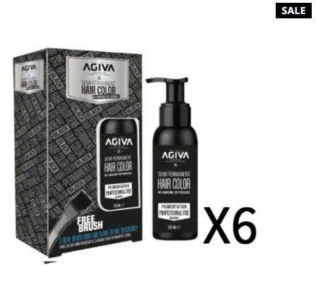 6 יחידות צבע לשיער חצי קבוע שחור Agiva Hair Color Black אגיבה