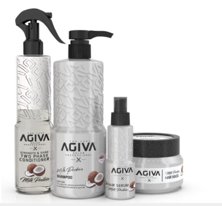 סט טיפוח 4 מוצרים Agiva Milk Protein – לחות ושיקום עמוק לשיער | אגיבה