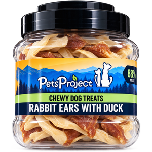 חטיף בצנצנת אוזני ארנב בציפוי ברווז 400גר Pets Project
