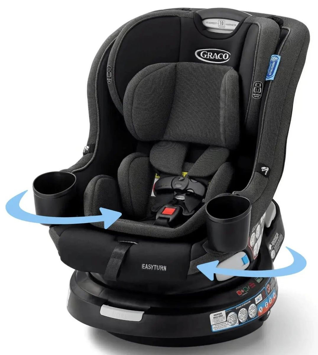 כיסא בטיחות מסתובב איזי טרן EasyTurn 360 Slim עם נעילת SnugLock צבע שחור/אפור Cyran גרקו