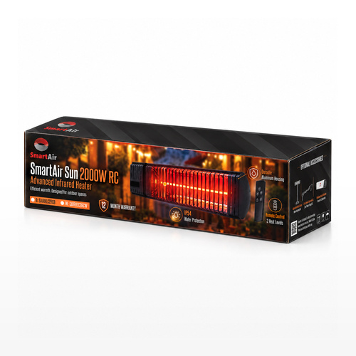 אריזת תנור חימום אינפרא אדום SmartAir Sun 2000 עם שלט רחוק שחור SAIRHLC2RCB