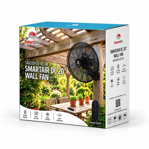 אריזת מאוורר קיר תעשייתי 20 אינץ׳ DC עם שלט SmartAir SAV20PLB-RC-W