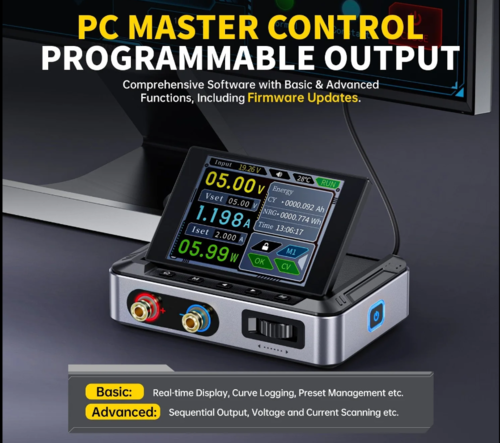 ספק כוח DC קטן ממותג, שולחני למעבדה, ניתן לתכנות, עם מתח וזרם מתכווננים (30V, 5A)